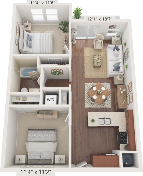 Floor plan for 2 beds, 1 bath, 804 sqft
